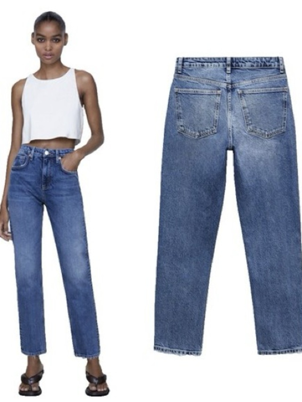 Zara Classic Mid-Blue High-Rise Straight Jeans